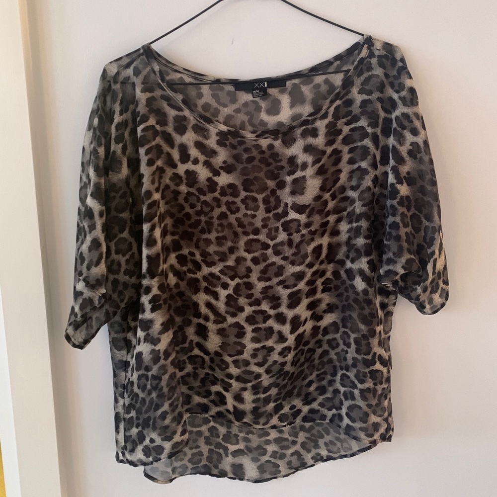 FOREVER 21 Sheer Cheetah Print Top